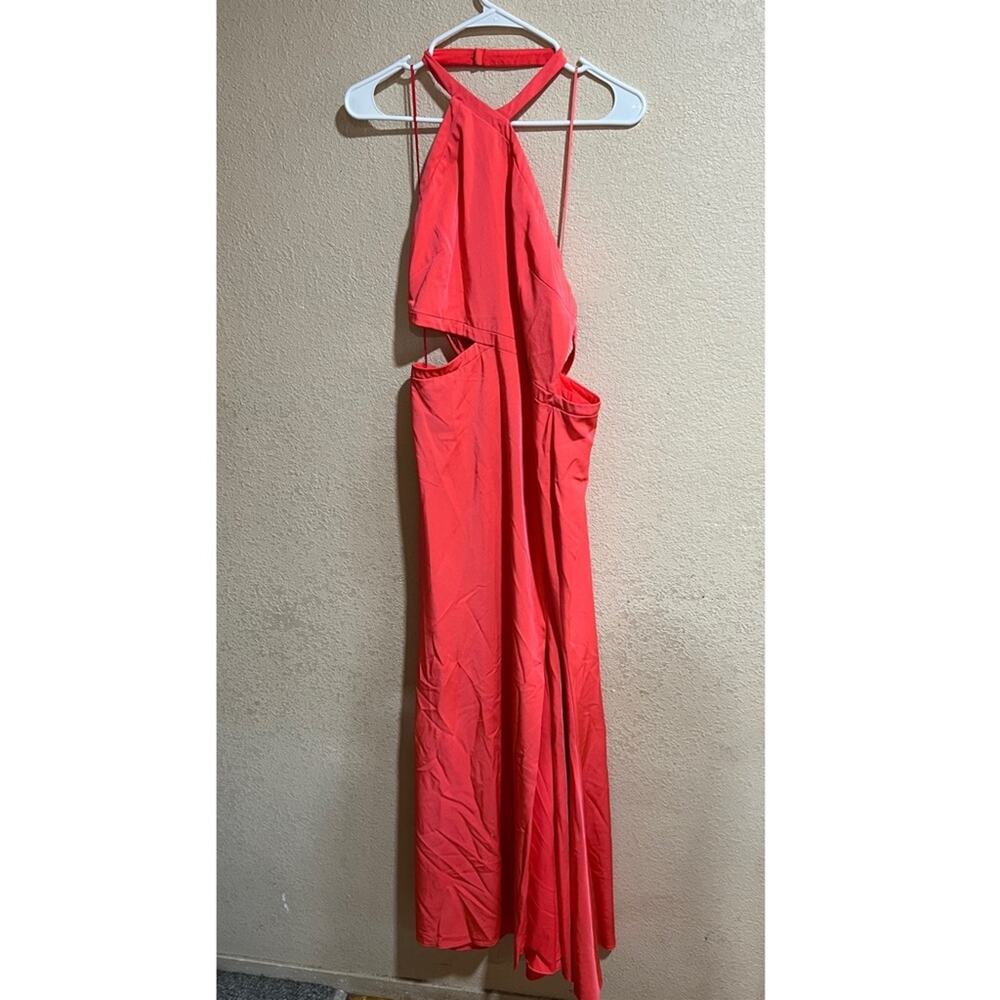 Love by Theia Coral Mermaid Cutout Halter Asymmetric Maxi Gown